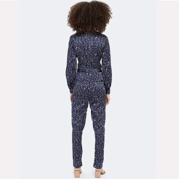 Tanya Taylor Ainsley Silk Surplice Navy Jumpsuit - Picture 2 of 13